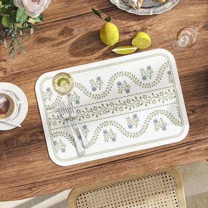 Vinyl Waterproof Placemats Set of 6 Rectangular,12"*17"-Mosella D | Wipeable Beautiful Print Place Mats,Stain Resistant,Heat Resistant,Everyday Meals,Kitchen,Dinning,Holiday,Decor - color: Mosella D