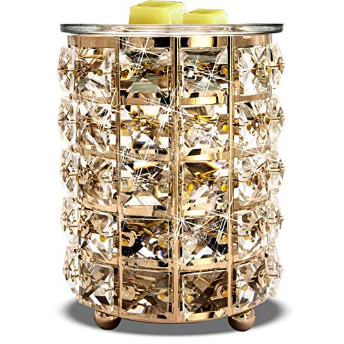 Wax Warmer, Wrought Iron Crystal Wax Melt Warmer Electric Oil Burner | Wax Melt Warmer for Home Decor, Kitchen, Living Room, Bedroom & SPA with Crystal Design - color: Golden