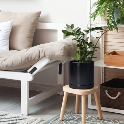 D'vine Dev 8.2 Inch Ceramic Planter Pot, Black, 94-O-D-2 | Modern Cylinder Design, Drainage Hole & Saucer Included, Stable Structure, Elegant Home Accent - color: Black, size: Medium