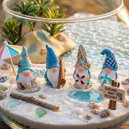 Honoson 12 Pcs Summer Beach Gnomes Figurines Ocean Nautical Themes Mini Resin Figurines Summer Elves Decor Beach Decorations for Birthday Office Home Party Table Living Room Decorations Gifts - style: Summer Gnomes
