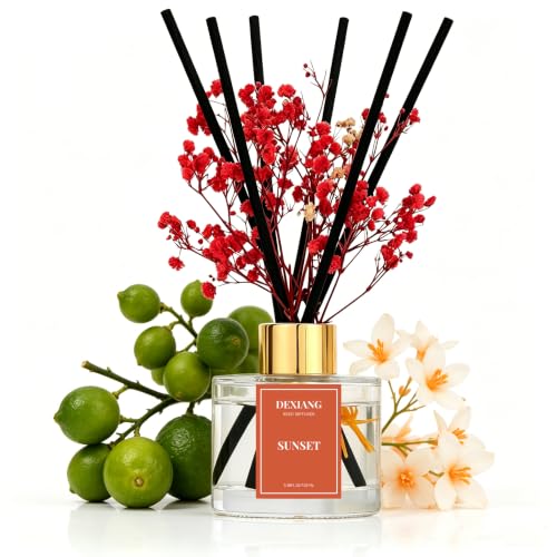 Reed Diffuser Set,3.38 fl oz (100 ml) - Sunset Oil Diffusers with 6 Reed Sticks for Bathroom Shelf Decor - color: Sunset