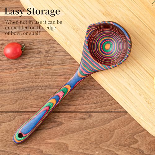 Gudamaye Pakkawood Rainbow Deep Soup Ladle with Spout, 9.6 inch Big Soup Ladle for Cooking - style: 1 PC Rainbow Ladle with Spout