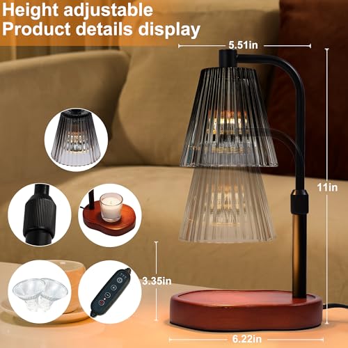 Candle Warmer Lamp with Timer Dimmer, Birthday Gifts for Women Mom | Height Adjustable Black Wax Warmer Lamp Fits 3-Wick Jar Candles, Housewarming Gift for Friend Sister, New Home - color: Black