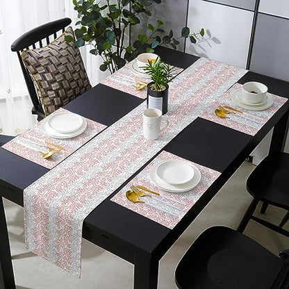 Table Runner and Placemats Set of 4 Tree Branch Decorative Dining Table Runner with Matching Placemats Pink Grey Table Decor for Kitchen Dining Room and Everyday Use 13x90in - size: 13"x90"+4pcs