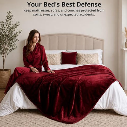Waterproof Blanket for Bed, 60" x 80" Waterproof Throw Blanket, Leakproof Bed Protector, Absorbent, Spill Proof, Stain Resistant, Reversible Sherpa & Micro Velvet, Machine Washable - color: Red