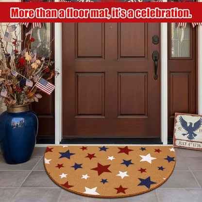 Duraaamo Independence Day Doormats Half Round 4th of July 250th Outdoor Mats Welcome Non Slip National Day Floor Mats for Front Porch Entryway Decor - style: Red Blue Stars