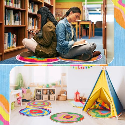 24 Pack Carpet Circles for Classroom, 16 in Non Slip Round Circle Mats for Classroom Sitting, Flexible Corner Circle Time Rugs for Reading Nook, Playing Areas, Library, Group Activity(Spiral) - style: Spiral