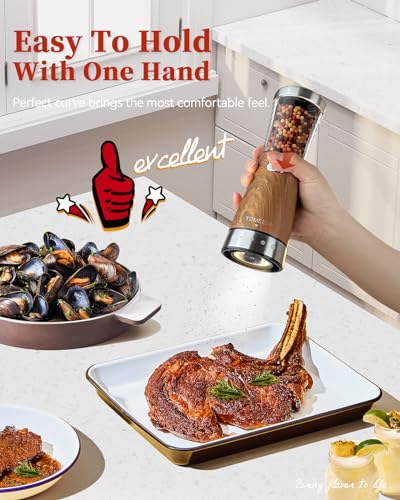 Electric Salt and Pepper Grinder Set with Storage Base, Stainless Steel Rechargeable Salt and Pepper Grinder Set with 4.5 oz Large Capacity, 1.8" Wide Mouth, Adjustable Coarseness, Ideal for Kitchen - color: Dark Wood Grain