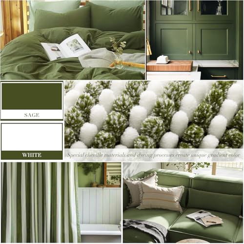 Bathroom Rugs Sets 3 Piece, Toilet Rugs U-Shaped Contour Bath Mat Set, Striped Absorbent Non Slip Chenille Shower Mat, Sage - color: Sage, size: 20"x32"+16"x24"+U Shape 20"x24"