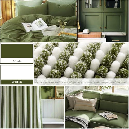Bathroom Rugs Sets 3 Piece, Toilet Rugs U-Shaped Contour Bath Mat Set, Striped Absorbent Non Slip Chenille Shower Mat, Sage - color: Sage, size: 20"x32"+16"x24"+U Shape 20"x24"
