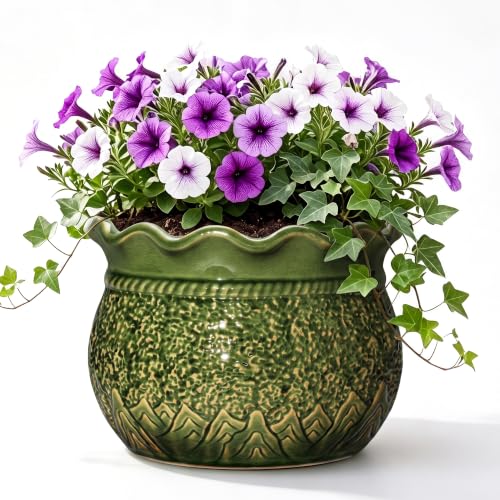 Ceramic Flower Pots, 12 Inch Planter with Drainage, Crack Green | Decorative Indoor Plant Pots for Monstera, Large Unique Plant Pot, House Yard Decor, Gifts for Plant Lovers - color: Crack Green, size: 12 Inch