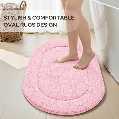 HOMEIDEAS Pink Bathroom Rug Sets 2 Piece 20" x 32" + 16" x 24" | Microfiber Bath Mats, Non-Slip TPR Backing, Ultra Absorbent & Quick Dry, Machine Washable for Bathroom, Shower, Tub - color: Pink