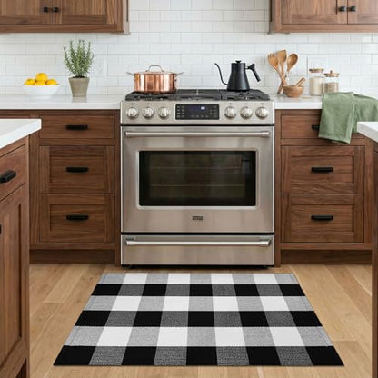KOZYFLY Buffalo Plaid Area Rugs 2x3 Ft Black and White Checkered Rug Washable Front Door Mat Hand Woven Cotton Outdoor Rug Small Rug for Front Porch Kitchen Entryway Patio Bathroom | Washable Front Door Mat, Woven Cotton Outdoor Rug, Indoor Small Rug for