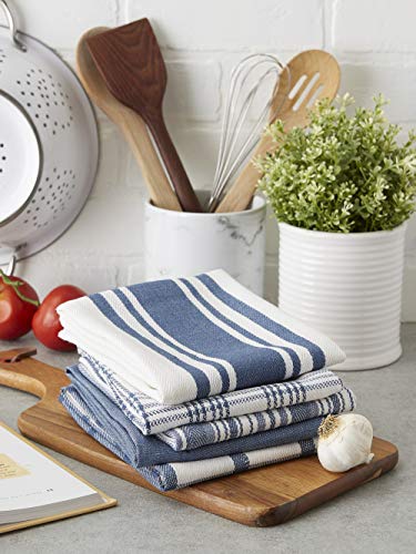 DII Assorted Woven, Kitchen Dishtowel Set, 18x28, Stone Blue, 5 Piece - color: Stone Blue