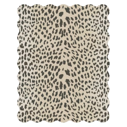 Leopard Print Rugs 8x10 Washable Area Carpet for Living Room Bedroom | Cheetah Animal, Beige Brown, Dining Room Dorm Playroom, Soft Morden Cool Carpet Large Thin Low Pile Foldable, Water Repellent - color: Leopard / Beige and Brown / Scalloped, size: 8' x