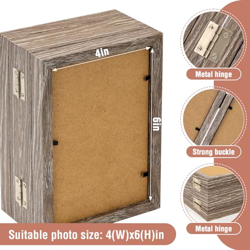 POILKMNI 4x6 In Four Picture Frame 4 Hinged Photo Frame with 4 Openings | Natural Wood Foldable Photo Frame High Definition Acrylic for Mothers Day Father's Day Christmas Gift, Family Picture, Gray - color: Gray, size: 4x6