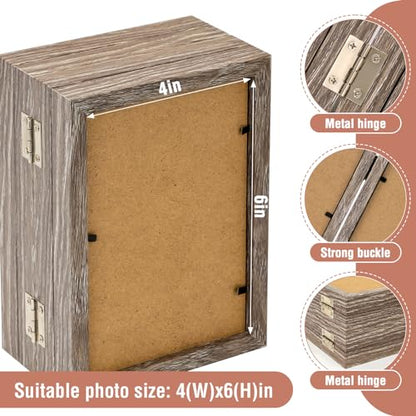 POILKMNI 4x6 In Four Picture Frame 4 Hinged Photo Frame with 4 Openings | Natural Wood Foldable Photo Frame High Definition Acrylic for Mothers Day Father's Day Christmas Gift, Family Picture, Gray - color: Gray, size: 4x6