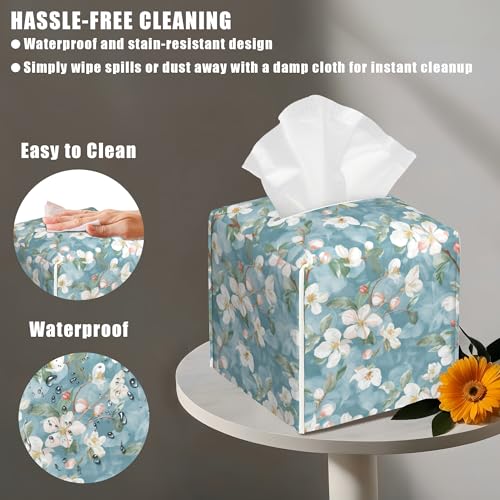 Abstract Blooming Flower Tissue Box Cover Square, Tissue Box Holder with Bottom Belt Leather Facial Paper Organizer Dispenser for Bathroom Bedroom Dresser Night Stand Tabletop - color: Abstract Blooming Flower