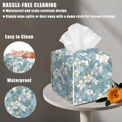 Abstract Blooming Flower Tissue Box Cover Square, Tissue Box Holder with Bottom Belt Leather Facial Paper Organizer Dispenser for Bathroom Bedroom Dresser Night Stand Tabletop - color: Abstract Blooming Flower