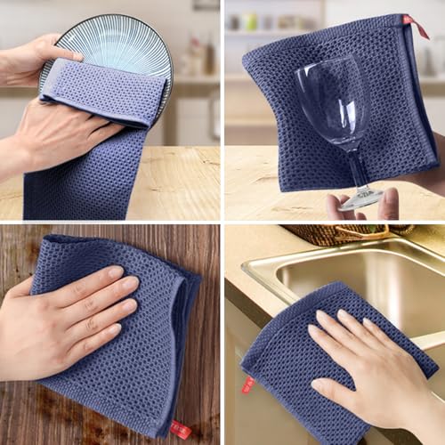 100% Cotton Waffle Weave Kitchen Dish Cloths, 6 Pack Ultra Soft Absorbent, Quick Drying Dish Towels, 12x12 Inches, Dish Rags for Drying Dishes & Daily Kitchen Use, Navy Blue - color: Navy Blue
