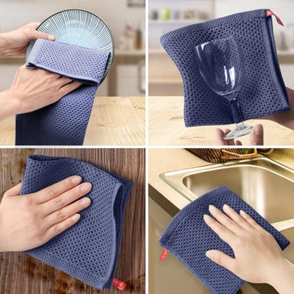 100% Cotton Waffle Weave Kitchen Dish Cloths, 6 Pack Ultra Soft Absorbent, Quick Drying Dish Towels, 12x12 Inches, Dish Rags for Drying Dishes & Daily Kitchen Use, Navy Blue - color: Navy Blue