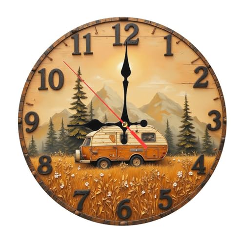 Vintage Camper Wall Clocks - 10 Inch Non-Ticking Decorative Clocks for Farmhouse Kitchen Bedroom Decor