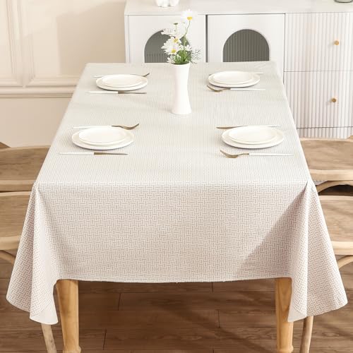Heavy Duty Vinyl Tablecloth with Flannel Backing Waterproof Oil-Proof Plastic Table Cloth Stain-Resistant Wipeable Rectangle or Square Table Cover for Dining, Camping (Weave, 52X70 Inch) - color: Weave, size: 70" x 52" (Rectangular)
