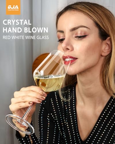 OJA Wine Glasses Set, Crystal Red Hand Blown Wine Glass, Set of 2, 15 oz | Long Stem, Thin Rim, Premium, Perfect for Red or White, Daily Use, Unique Wedding Anniversary or Birthday Gift - style: Set of 2-15oz
