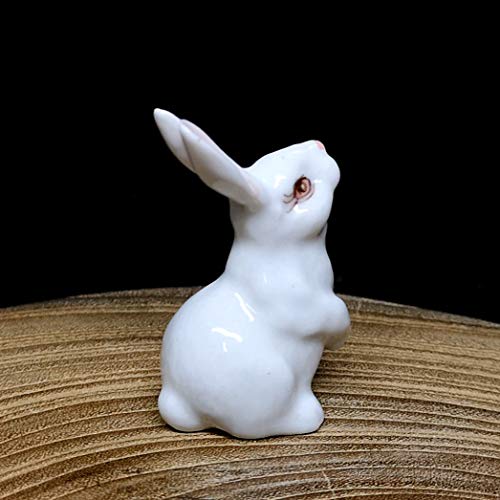 Handmade Ceramic Miniature Rabbit Figurine, Shelf Decor | Hand-painted ceramic, white, 1.9 in tall, for bookshelf, nursery shelf or windowsill, gift for bunny lovers and rabbit owners