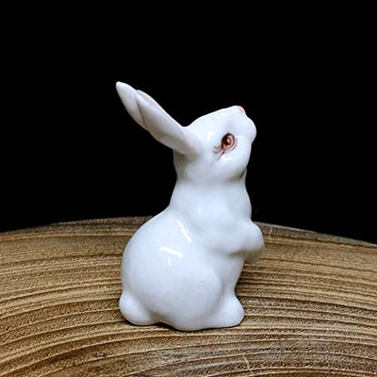 Handmade Ceramic Miniature Rabbit Figurine, Shelf Decor | Hand-painted ceramic, white, 1.9 in tall, for bookshelf, nursery shelf or windowsill, gift for bunny lovers and rabbit owners