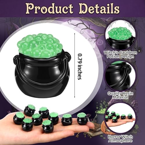 RoundFunny 50 Pcs Mini Black Cauldron Figurines Resin Witch Party Favors | Miniature Halloween Cauldron Pot with Potion, Hide and Seek, Trick or Treat, Micro Landscape Craft, Witches and Wizards Party - style: Witch Cauldron