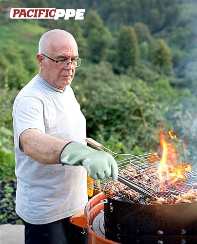 PACIFIC PPE Waterproof Silicone Oven Gloves, Heat Resistant, Food Grade | Silicone oven gloves, liquid silicone coating, five-finger design, secure grip, flexible fit for grilling, baking and BBQ - size: Large