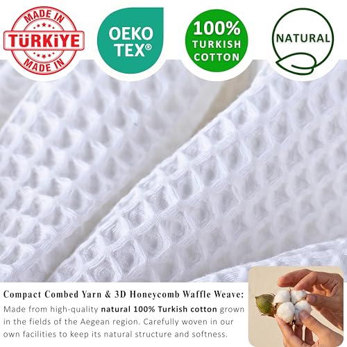 PÜSKÜL 2-Piece Natural 100% Turkish Cotton Waffle Bath Towels Extra-Large | White, 32x63" Bath Sheet Towel, Light Soft Absorbent Quick-Dry Lint-Free Premium Honeycomb Weave Oeko-Tex Made in Turkiye - color: White