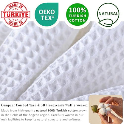 PÜSKÜL 2-Piece Natural 100% Turkish Cotton Waffle Bath Towels Extra-Large | White, 32x63" Bath Sheet Towel, Light Soft Absorbent Quick-Dry Lint-Free Premium Honeycomb Weave Oeko-Tex Made in Turkiye - color: White