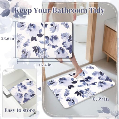 Stone Bath Mat Diatomaceous Earth Shower Mat, Non-Slip Bath Mat for Bathroom, Quick Drying Bathroom Rugs Natural Easy to Clean,24"×16" - color: Blue