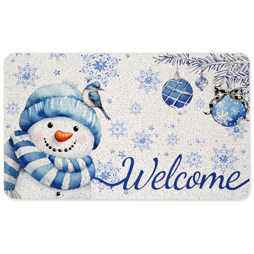Blue Jay Snowman Christmas Welcome Mat, Winter Snowman Doormat for Front Door Indoor Outdoor Entrance Porch, Snowflake Winter Door Mat Outside, Christmas Bath Mats, 17x30 Inches - color: Snowman Christmas
