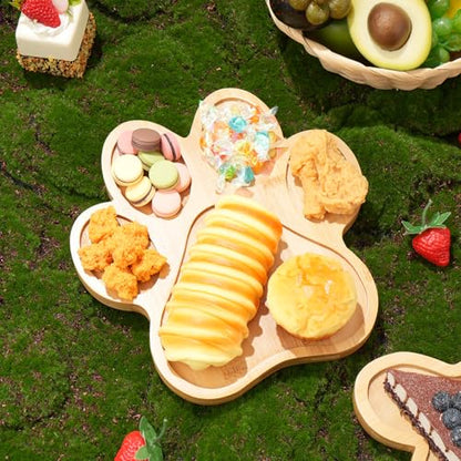 Bamboo Paw Shaped Tray Set - Cute Dog Paw & Bone Serving Tray with Grooves, Animal Themed Bone Shaped Party Supplies, Wood Candy Dish Bowl Gifts for Dog and Cat Lovers