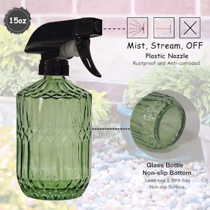 YYTSGG Glass Plant Mister Bottle, 15oz, Army Green, Adjustable Mist Nozzle | Refillable Water Spray Bottle for Indoor Flowers, Outdoor Gardening, Cleaning, Hair and Pets Care - color: Army Green