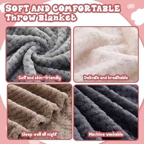 Newwiee 4 Pcs Fleece Throw Blanket, 3D Waffle Textured,Neutral Color | Soft Lightweight Set for Couch Bed Sofa, Warm Winter Throws, No Shedding Pilling, Flannel Waffle Texture, 50x60 Inch - color: Neutral Color
