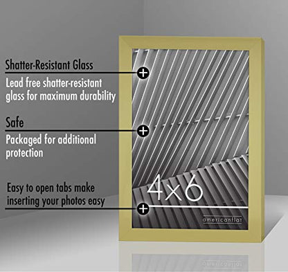 Americanflat 4x6 Picture Frame with Shatter-Resistant Glass - Streamline Collection - Thin Border Photo Frame for Tabletop and Wall Display - Hanging Hardware and Easel Stand Included - Gold | Shatter-resistant glass, wall or tabletop display with include