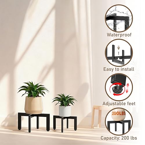 4-Pack Plant Stand Indoor Outdoor with Adjustable Feet, Black | Heavy Duty Metal Construction, Fits 5-13 Inch Pots, Includes 2 Large & 2 Medium, Easy Assembly, Pots Not Included - size: 4 Pack - Large & Medium