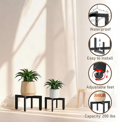 4-Pack Plant Stand Indoor Outdoor with Adjustable Feet, Black | Heavy Duty Metal Construction, Fits 5-13 Inch Pots, Includes 2 Large & 2 Medium, Easy Assembly, Pots Not Included - size: 4 Pack - Large & Medium