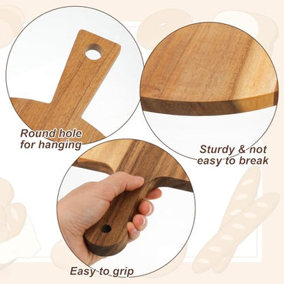 2 Pcs Wooden Cutting Boards with Handle Round and Rectangular Acacia Decorative Cutting Board Set for Kitchen Charcuterie Cheese Meat Bread Pizza Serving