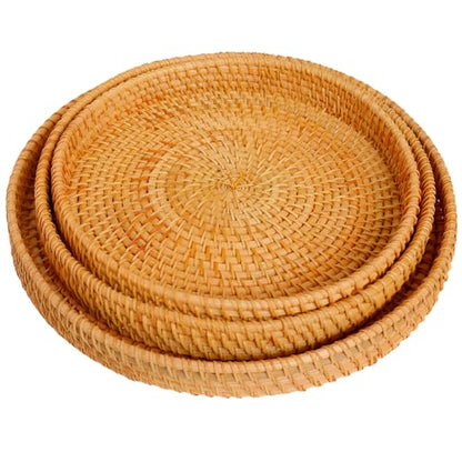 3-Pack Woven Decorative Baskets with Autumn Vine, Nesting Bowls for Bread, Fruits, and Home Decor