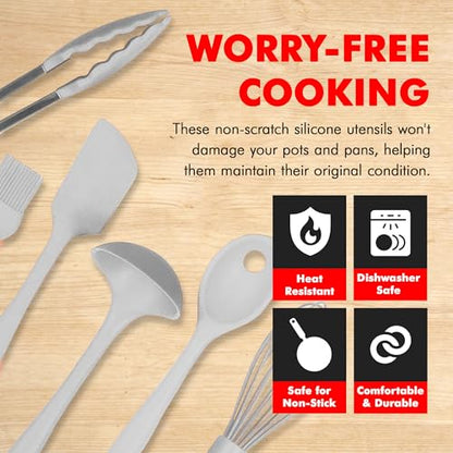 Chef Craft - Premium Silicone Kitchen Tools and Utensils Set, Non-Scratch, Withstands Temperatures up to 450°F, BPA-Free, 9 Piece Cooking Utensils Set, Gray - color: Gray, size: 9 Piece Set