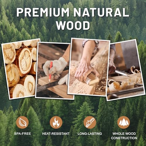 Unokit Cooking Utensils Set for Kitchen - 8 Piece Nonstick Natural Teak Wooden Spoons for Cooking, Comfort Grip Kitchen Utensils Set, Teak Wooden Utensil Set with Holder and Spoon Rest