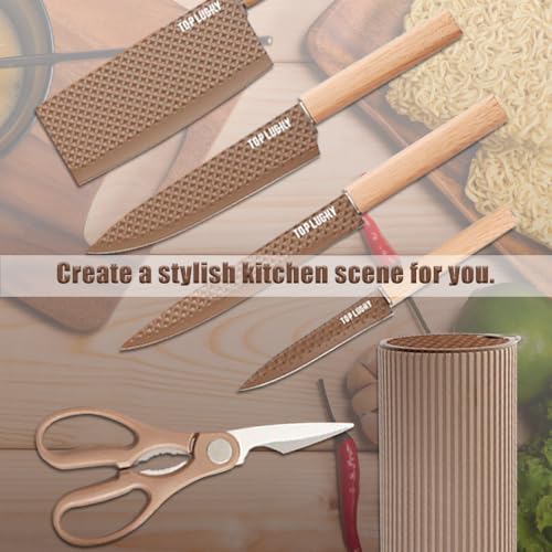 Knife Set, Wiztoynia 6-Piece Coffee Kitchen Knife Set for Home, Anti-Rust Non-stick Stainless Steel Sharp Chef Knife Set with Universal Knife Block for Kitchen, Ergonomical Design (Coffee) - color: Coffee