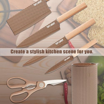 Knife Set, Wiztoynia 6-Piece Coffee Kitchen Knife Set for Home, Anti-Rust Non-stick Stainless Steel Sharp Chef Knife Set with Universal Knife Block for Kitchen, Ergonomical Design (Coffee) - color: Coffee