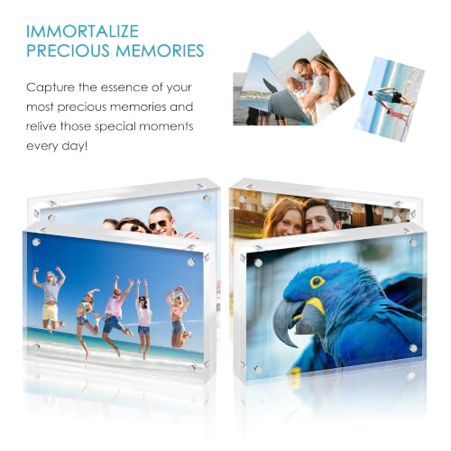 2.5x3.5 Acrylic Picture Frame 6 Pack, 20mm Thick, Tabletop Display | Double-Sided Transparent Magnetic Frameless Photo Frame, for Office or Home Decor, for Photos, Fits Home, Office - size: 2.5x3.5