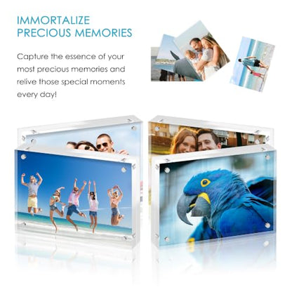 2.5x3.5 Acrylic Picture Frame 6 Pack, 20mm Thick, Tabletop Display | Double-Sided Transparent Magnetic Frameless Photo Frame, for Office or Home Decor, for Photos, Fits Home, Office - size: 2.5x3.5